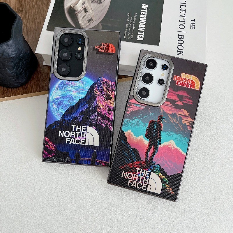 SAMSUNG สําหรับsamsung S24 Ultra S23 Ultraแนวโน้มแฟชั่นยี่ห้อคาร์บอนFibre Textured Bezel Explorer Mountain Series Frostedรู้สึกลื่นทนคลุมทั้งหมดกันกระแทกเคสโทรศัพท์