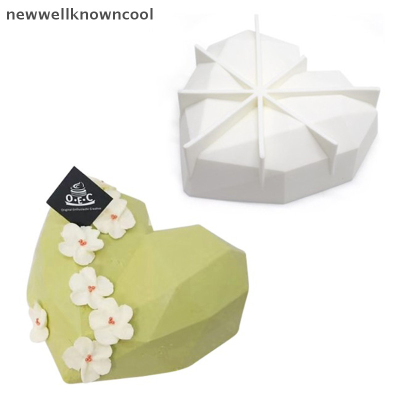 Newwellknowncool 3D Diamond Love Heart Shape แม่พิมพ์ซิลิโคนสําหรับเบเกอรี่มูสขนมเค้กแม่พิมพ์ AAD