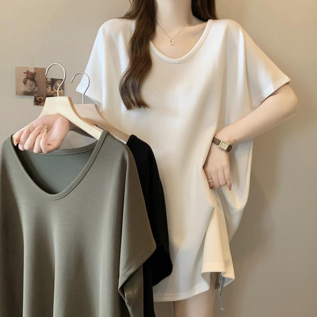 Plus ขนาด (40-150 กก.) ฤดูร้อนผู้หญิง Oversize เสื้อแขนสั้น V คอเสื้อยืดแฟชั่น Lazy T เสื้อ