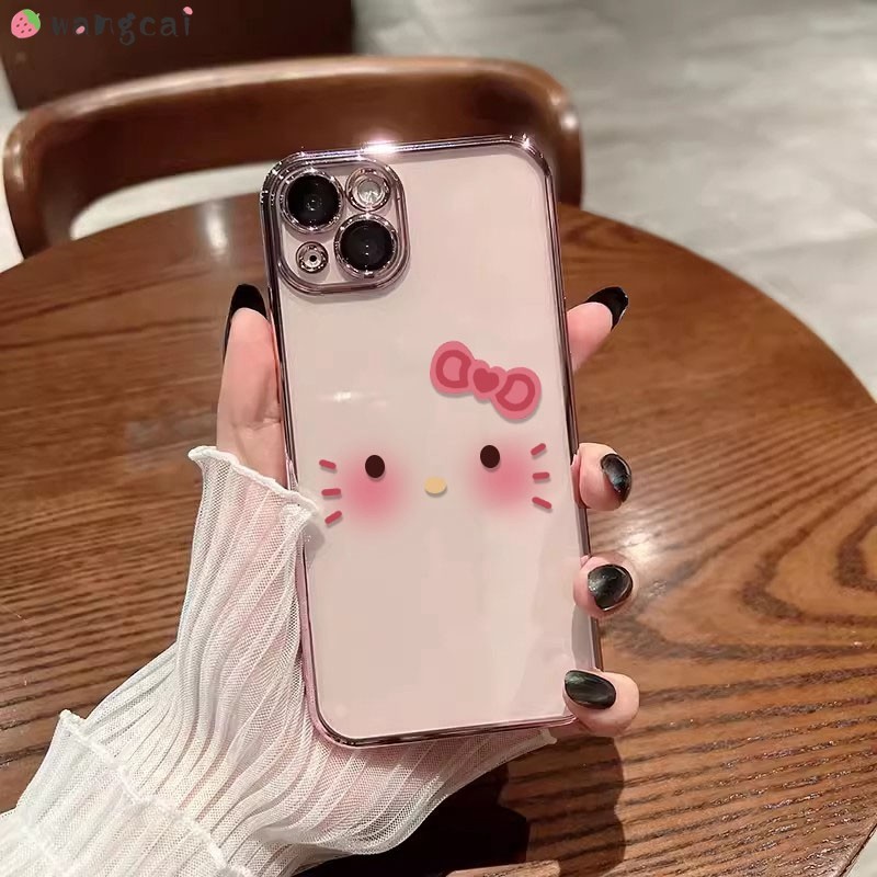 สําหรับoppo A98 A97 A96 A95 A94 A93 A92 A72 A52 A92s A91 A83 A1 4G 5Gเคสโทรศัพท์น่ารักHello Kitty HelloKittyแมวสีชมพูการ์ตูนชุบซิลิโคนอ่อนนุ่มโปร่งใสปลอกกรณีฝาครอบ