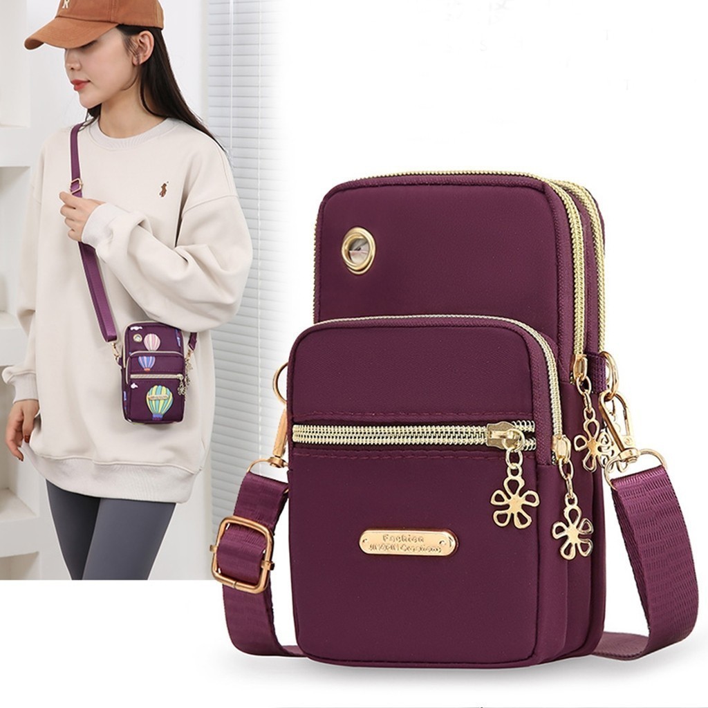 bangkoklist(BA2086) กระเป๋าสะพายข้างทรงโฟน ผ้าไนล่อนกันน้ำได้ มี4 ซิป