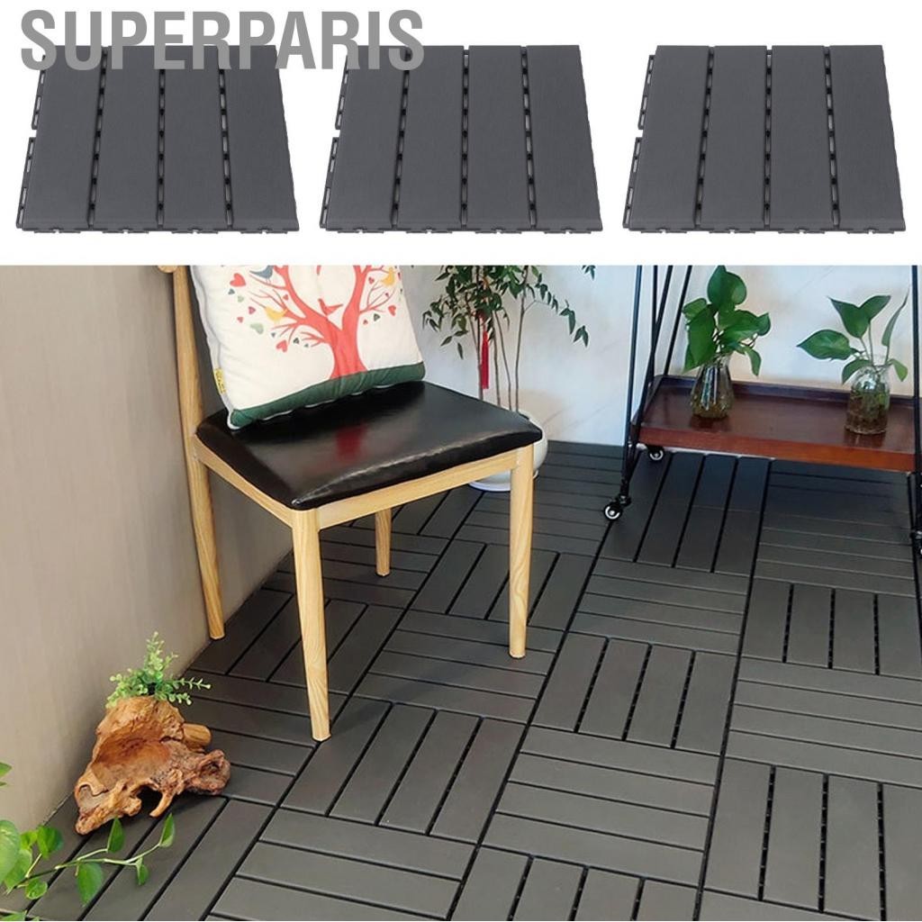 Superparis กระเบื้องปูพื้นกันน้ำ 36 ชิ้น 12x12in สีเทาเข้ม Interlocking Deck กระเบื้องพลาสติก ABS สำ