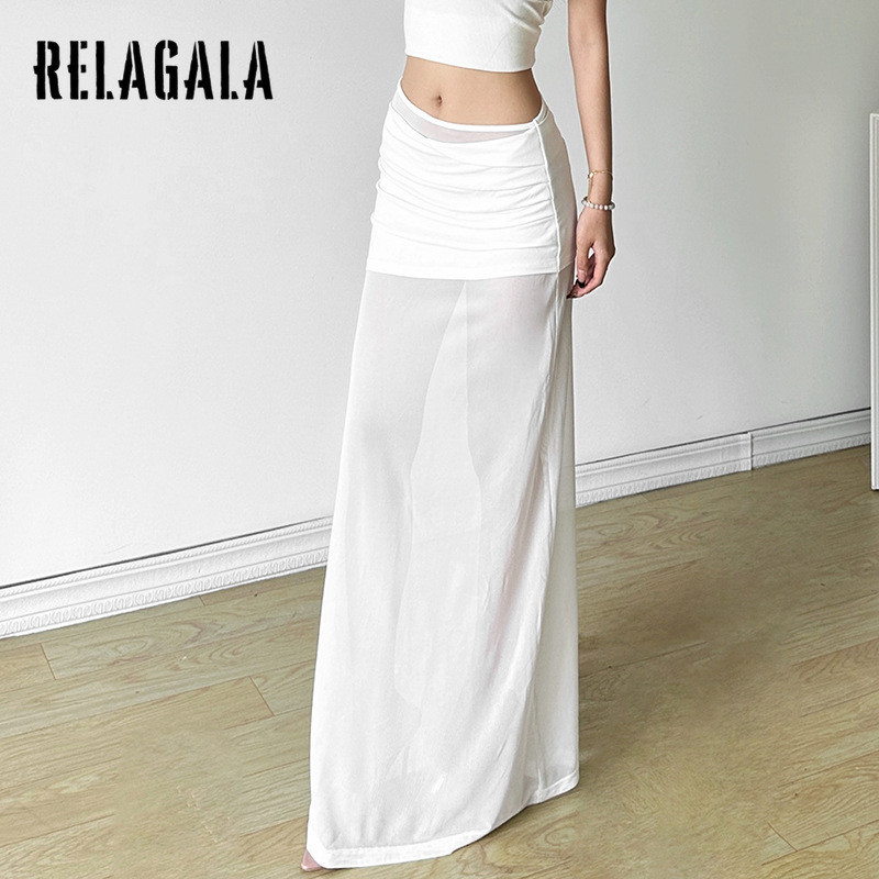 RelaGala กระโปรงผ้าโปร่งเอวสูงสไตล์ใหม่ของผู้หญิง Slim Street — صورة 3
