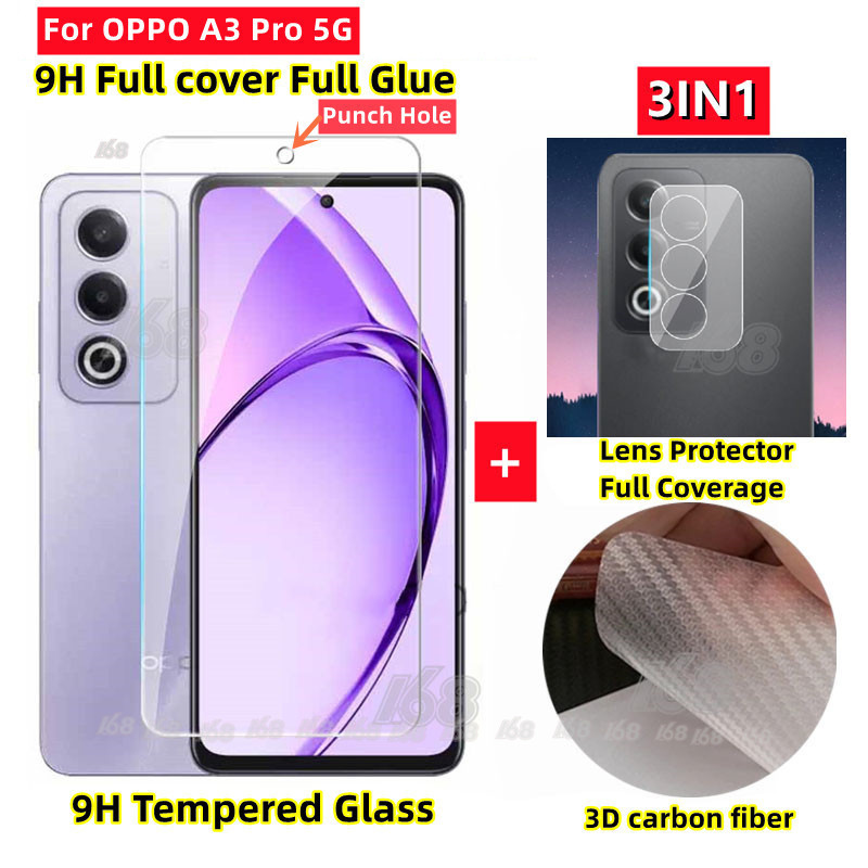 ฟิล์ม OPPO A3 A5 Pro 5G ฟิล์มฟิล์มกระจกกระจกนิรภัยกระจกป้องกันเลนส์ 3 In 1 เคลือบกระจกความเป็นส่วนตั