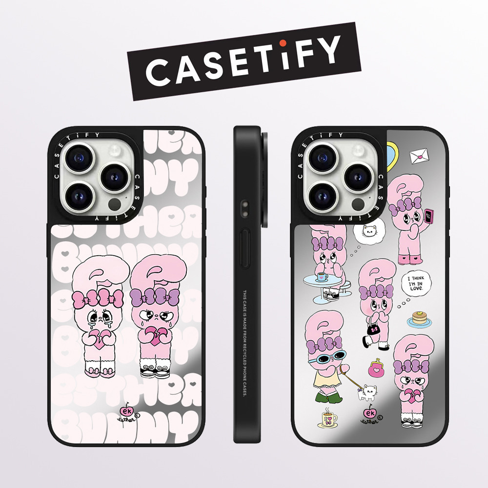 Drop proof CASETIFY เคสโทรศัพท์สําหรับ iPhone 15 plus 15Pro 15promax 14pro 14promax 13 13promax พิมพ์ด้านข้างเคสแข็งสีชมพู EstherBunny 12 12promax กรณี iPhone 11 กรณีคุณภาพสูง