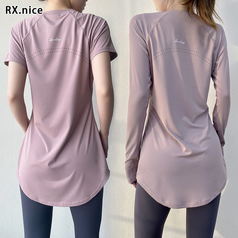 สุภาพสตรี เสื้อยืดกีฬาแขนสั้น ทรงหลวม ระบายอากาศ แห้งเร็ว สําหรับโยคะ