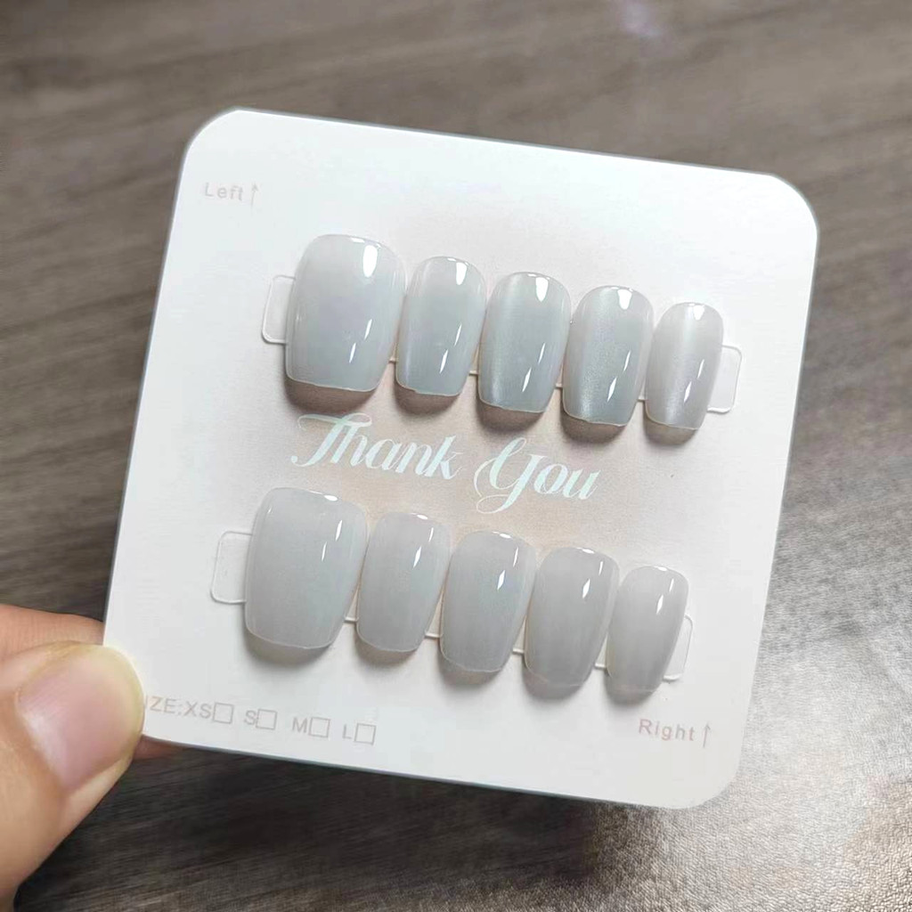10pcs Cat Eye Handmade กดบนเล็บเล็บปลอมพร้อมสติกเกอร์กาว M089