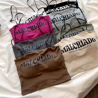 #250 เสื้อสายเดี่ยว แขนกุด พิมพ์ลายตัวอักษร มีฟองน้ำในตัว สํ…