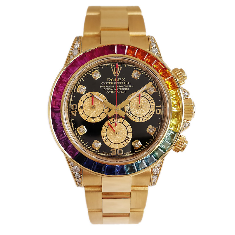 Rolex Rolex นาฬิกาผู้ชาย Daytona116528หลังจากเพชรเปลี่ยนไป Rainbow Di นาฬิกากลไกอัตโนมัติชาย