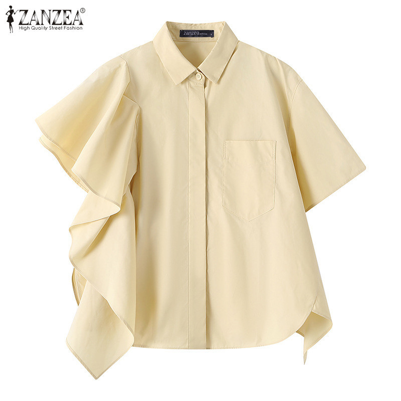 ZANZEA ซานเซีย ผู้หญิงเกาหลีเสื้อลําลองคอปกแขนสั้นหลวมนัวเนียเสื้อ