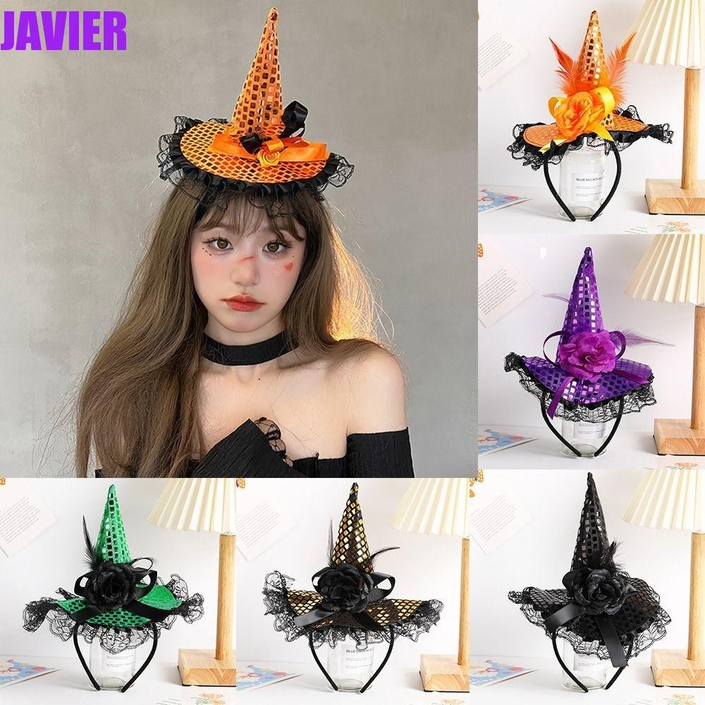 Javier ฮาโลวีนแม่มดหมวกผม Hoop, ลูกไม้แถบคาดศีรษะปาร์ตี้ฮาโลวีนผม, บุคลิกภาพการ์ตูนเลื่อม Party Decor หมวก Trick หรือ Treat Party