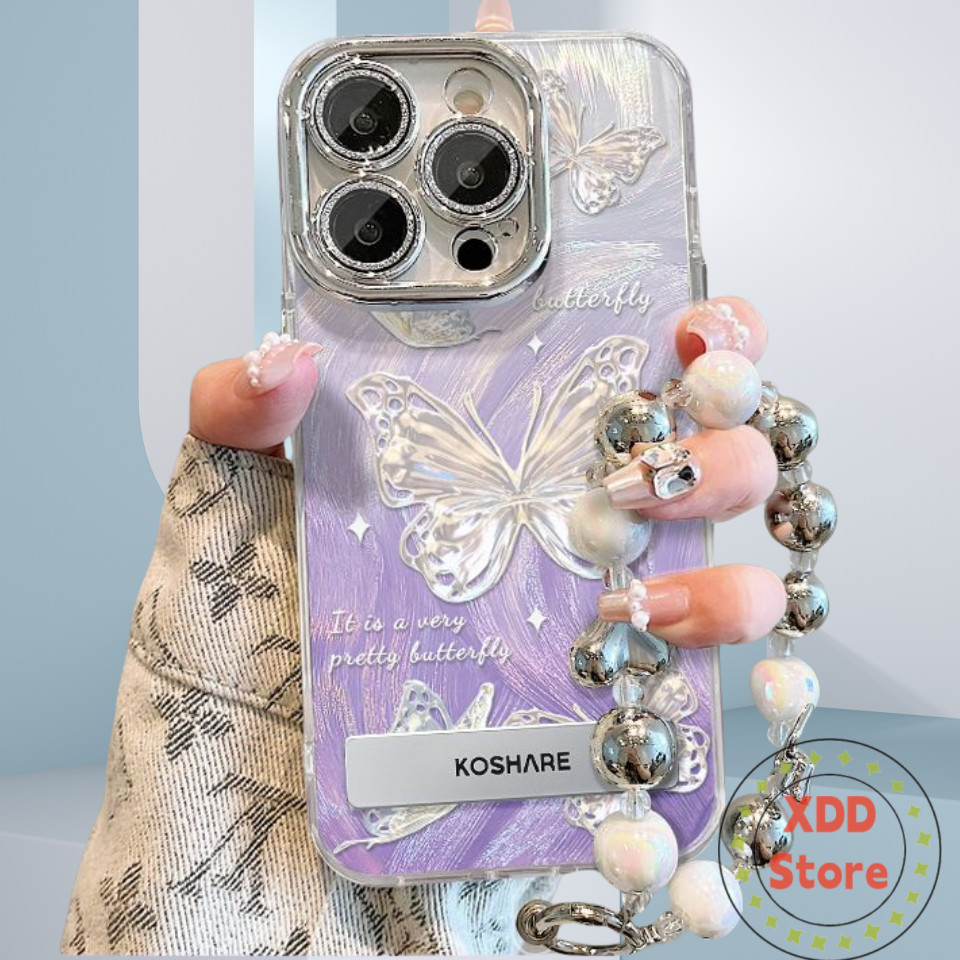 Glitter ผีเสื้อที่มองไม่เห็นวงเล็บปลอกสําหรับ Huawei Honor X8B X9B Honor 200 Pro Camlet Feather เส้นด้ายเคสโทรศัพท์พร้อมสร้อยข้อมือปกหลัง