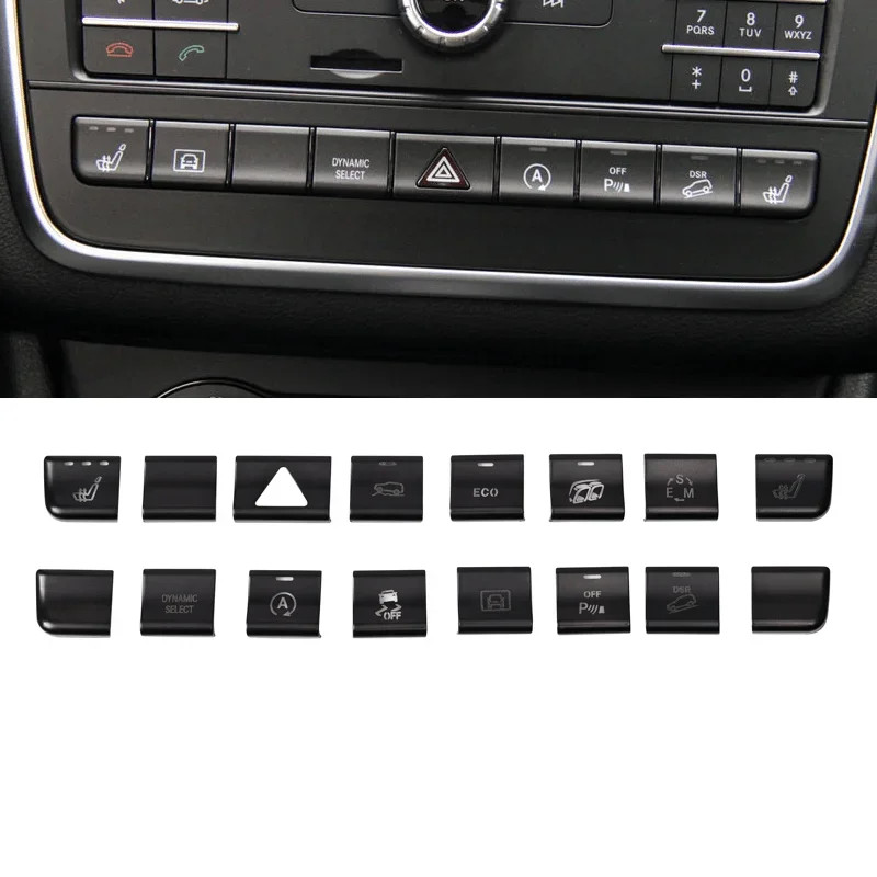 คอนโซลรถเครื่องปรับอากาศฟังก์ชั่นปุ่มสติกเกอร์ Trim สําหรับ Mercedes Benz GLA X156 CLA C117 AB Class W176 W246