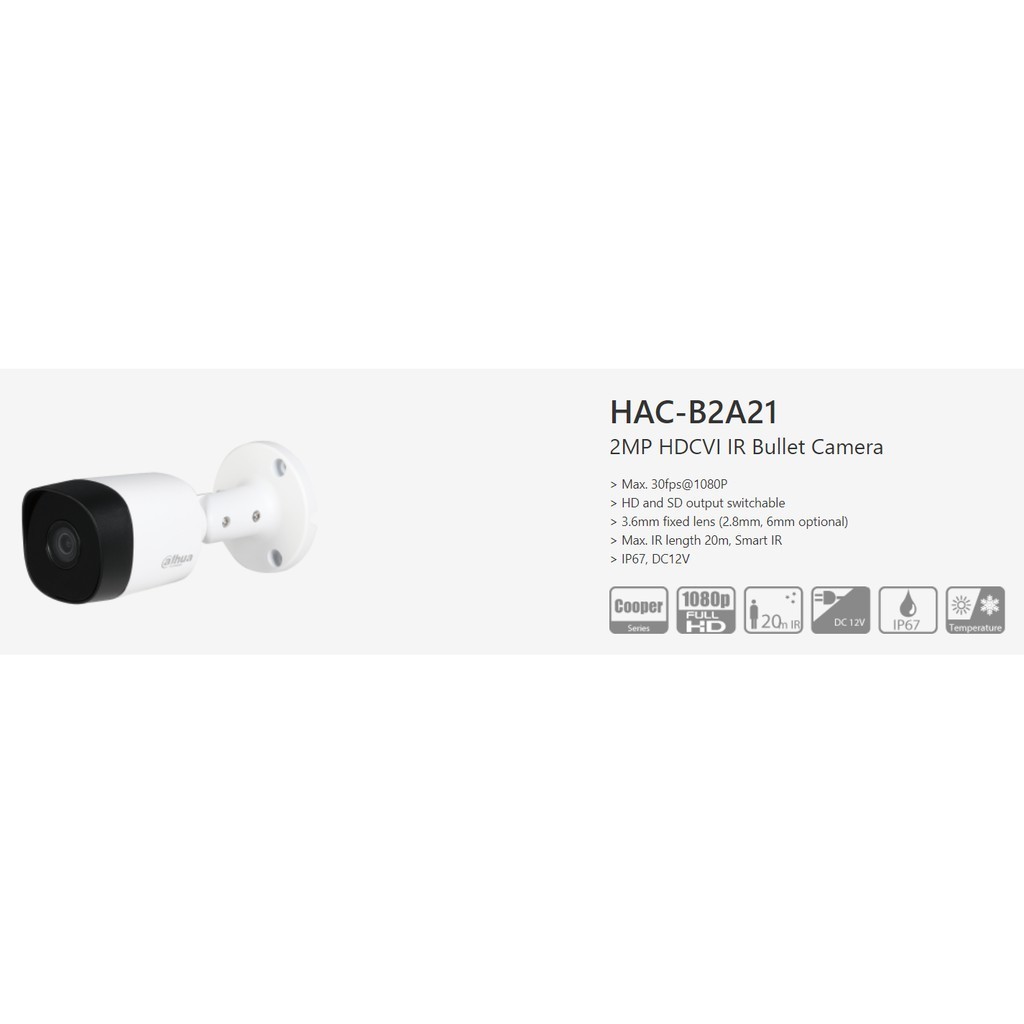 คมชัด กล้องวงจรปิด Dahua B2A21 (กระบอก 2MP)