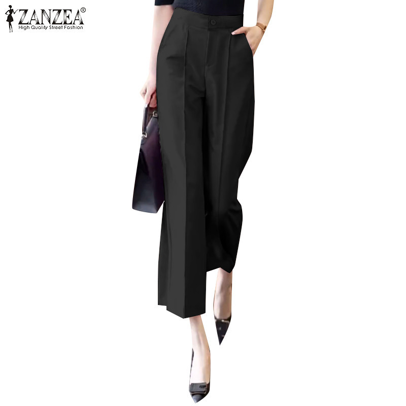 ZANZEA ใส่ ซานเซีย ผู้หญิงเกาหลีสบายๆเอวสูงซิปตรงกระเป๋ากางเกง
