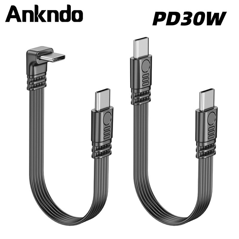 90 องศาสายสั้น USB Type C ถึง Type C 30W Fast Charge Power Bank สาย USB C สําหรับ Huawei Xiaomi