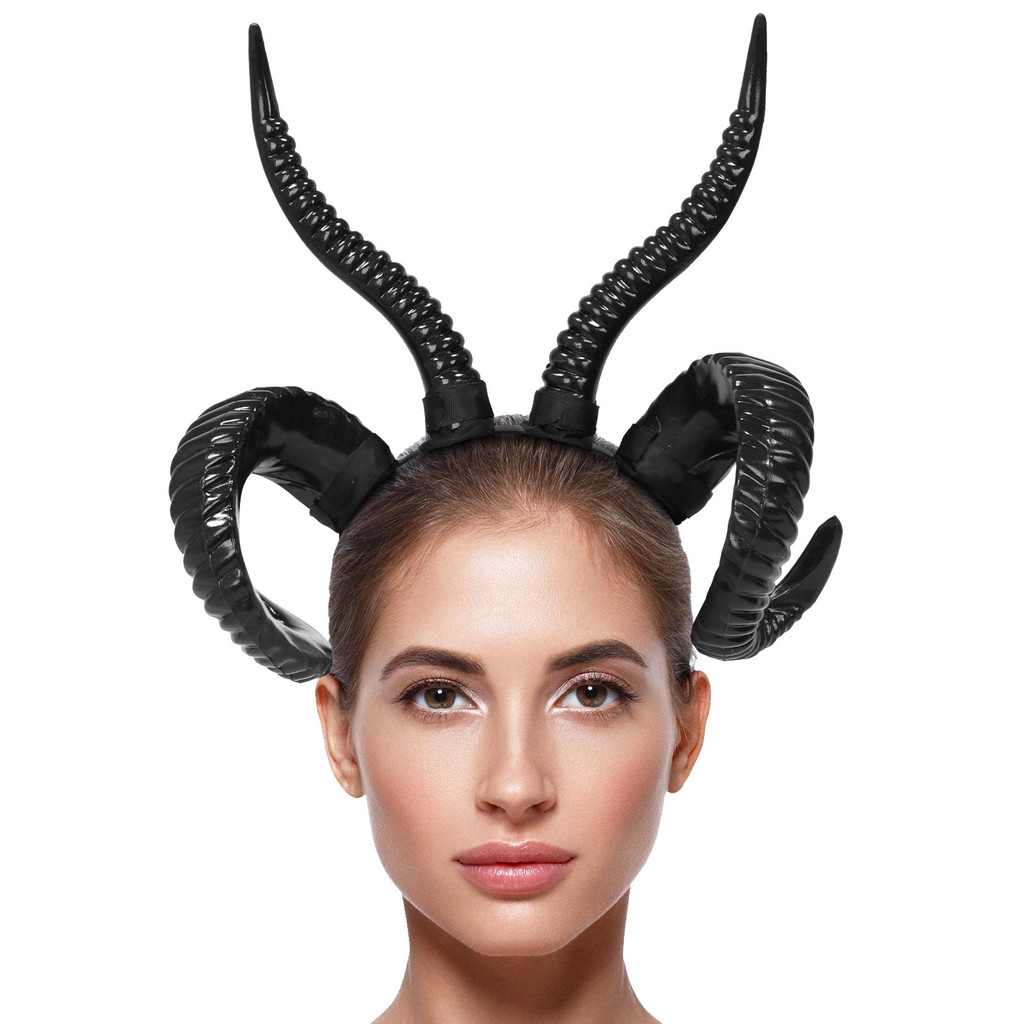 Dark Series ฮาโลวีนหมวก Party Reunion Devil Horns จําลอง Cos Props Big Goat Horns Hairband
