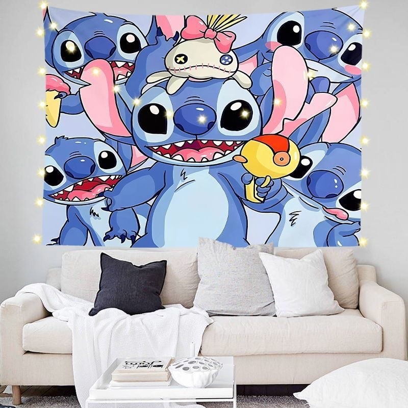 Stitch ผ้าพื้นหลังน่ารักการ์ตูนแขวนผ้า Star Baby อะนิเมะหอพักตกแต่งห้องข้างเตียง Remodeling วอลล์เปเปอร์
