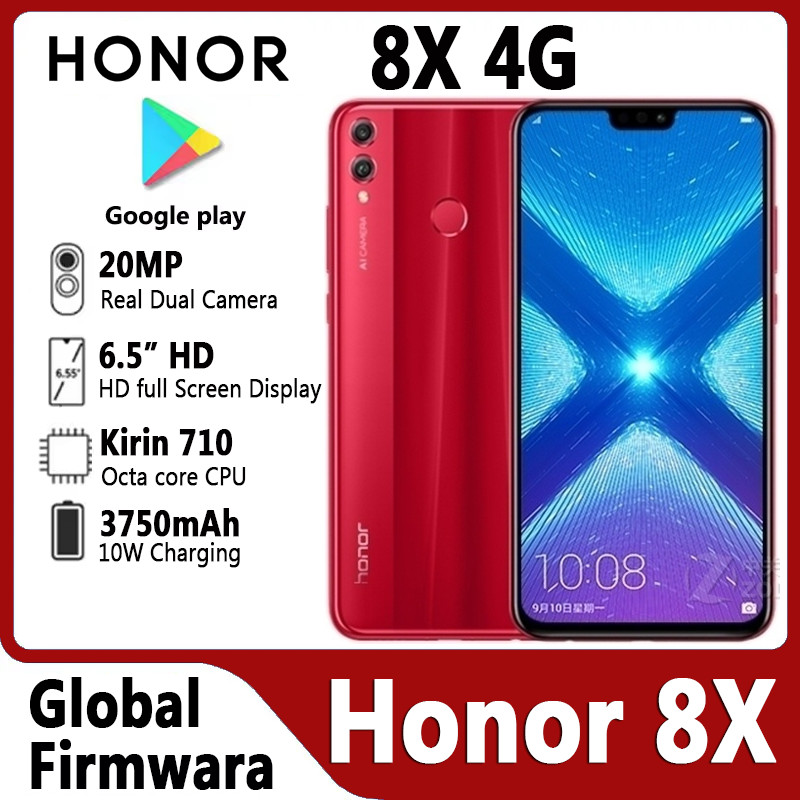 Honor 8X MobilePhone 6.5 นิ้ว 1080x2340p FHD หน้าจอ Kirin 710 EMUI 8.2 ระบบ FingerPrint กลับ 20.0MP 