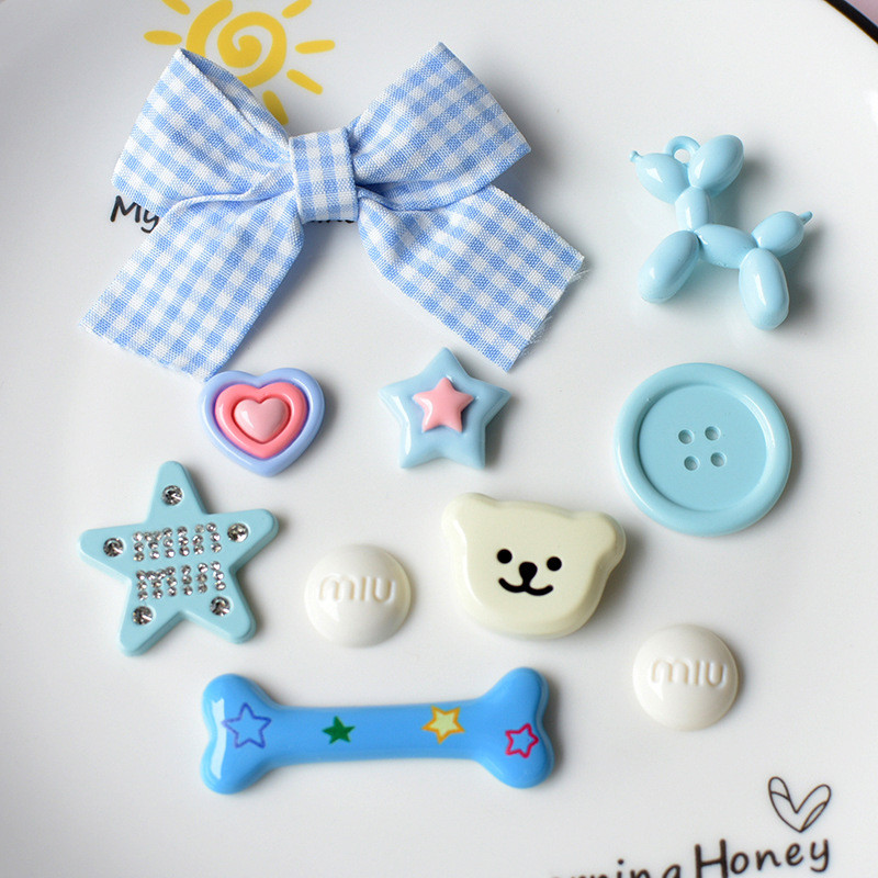 อุปกรณ์เครื่องประดับหมีริบบิ้น Dopamine Blue Star DIY น่ารักสําหรับหัวเข็มขัดรองเท้าสําหรับผู้หญิง