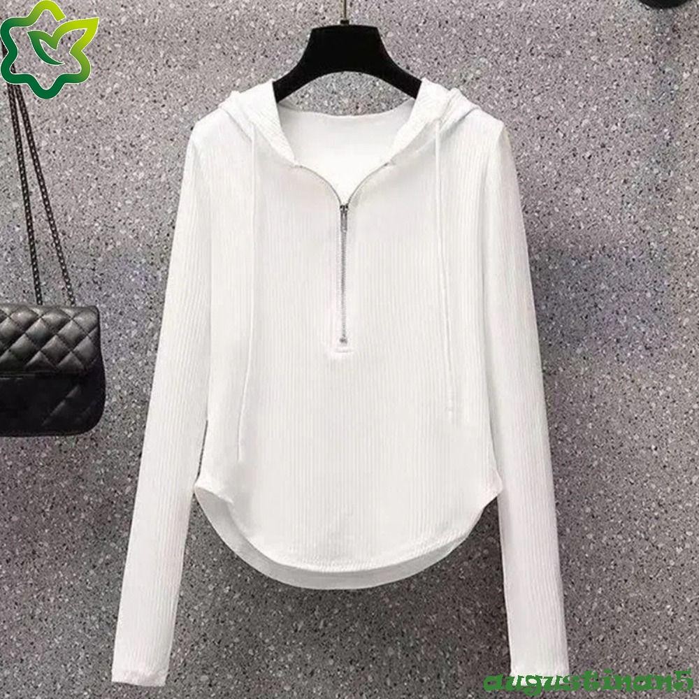 ออกัสติน หญิงแข็งเสื้อกันหนาวหมวก,ไม่สม่ําเสมอสลิมฟิตแขนยาวท็อปส์พืช,สบายครีมกันแดดบีชสวมเสื้อกันหนาว เชือกรูด ยัก เสื้อสวมหัวผู