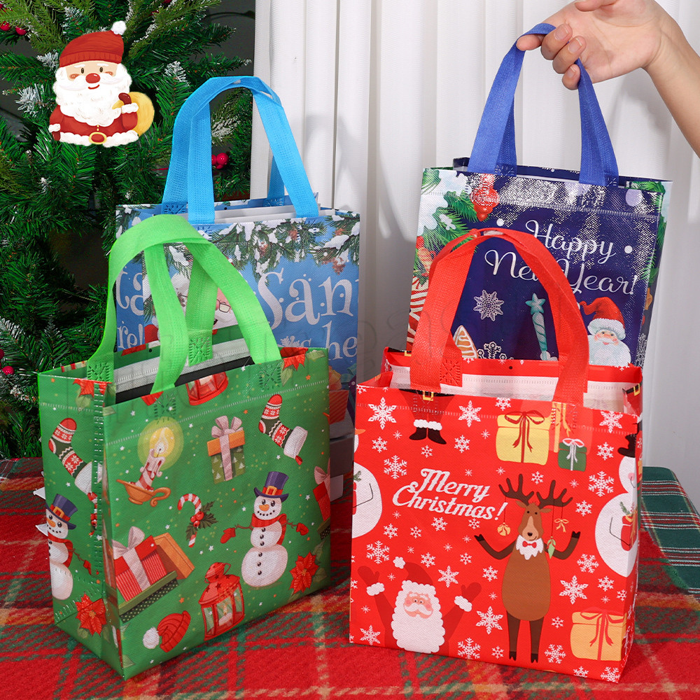 [ แนะนํา] Christmas Non-ทอ Tote Bag - กระเป๋าขนมความจุขนาดใหญ่ - กระเป๋าถือ Santa Claus Elk - กระเป๋าห่อนําเสนอสําหรับเด็ก - กันน้ํา หนา - ตกแต่งปาร์ตี้คริสต์มาส