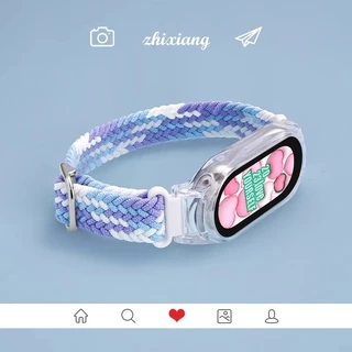 สายรัดไนลอนแบบปรับได้สําหรับ Xiaomi Mi band 10 9 8 สร้อยข้อมือยางยืด miband 7 6 5 4 3 NFC Braided Solo Loop สายรัดข้อมือ