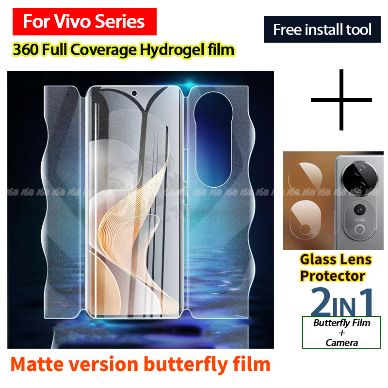 ฟิล์ม Vivo V60 V50 V40 V30 5G ฟิล์มไฮโดรเจล Vivo V30 V40 Pro ฟิล์มเคลือบด้าน 360 ครอบคลุมเต็มรูปแบบสําหรับหน้าจอโค้งฟิล์มผีเสื้อฟิล์มกระจกป้องกันกล้อง
