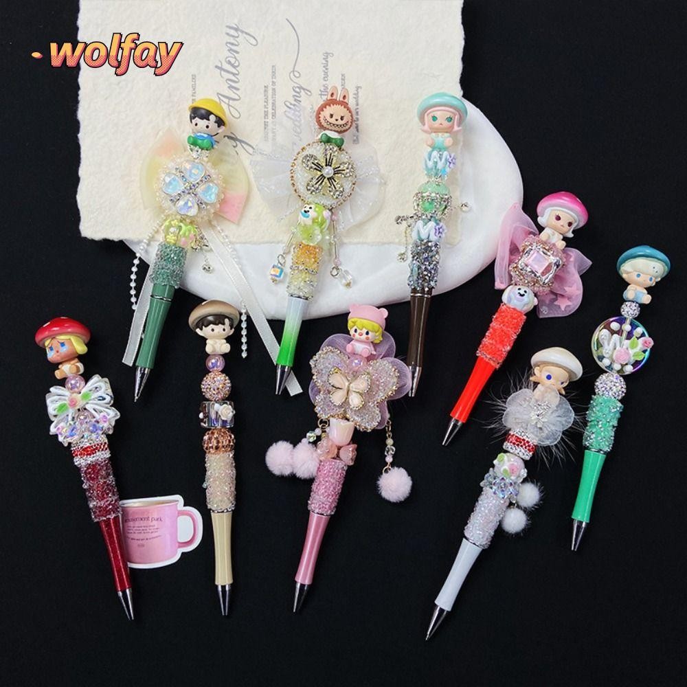 ปากกาลูกลื่น WOLFAY 0.88 มม., ปากกาลูกลื่น Labubu Pop Mart น่ารัก, การ์ตูนติดทนนานพร้อม Diamonds Writting Pen School