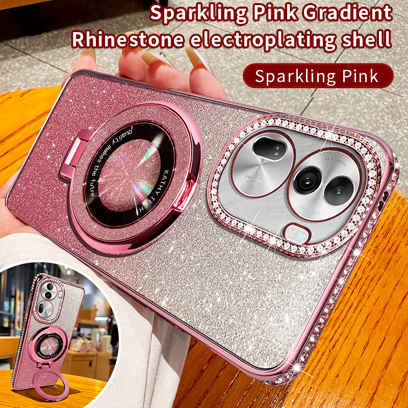 Side Diamond Design Glitter Soft Case สําหรับ OPPO Reno 11 Pro 5G Magentic Stand Holder