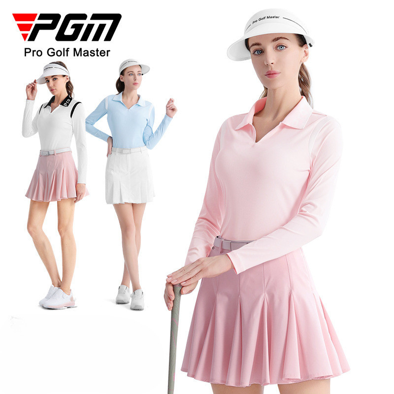 PGM YF711 เสื้อผ้ากอล์ฟผู้หญิงฤดูร้อนแขนยาวเสื้อยืดคอปกด้านบนกีฬากลางแจ้ง