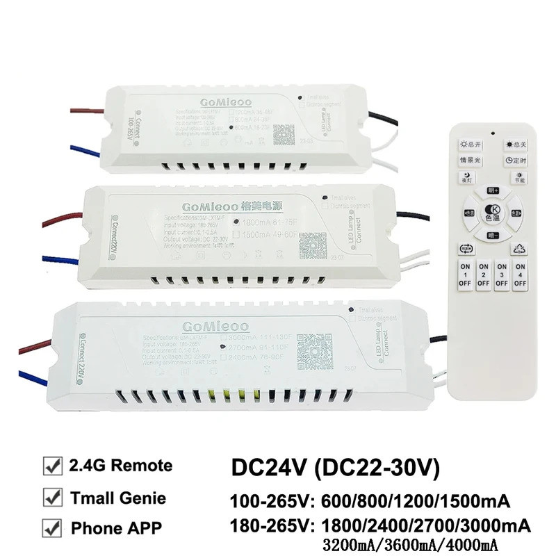 2.4G APP LED driver 600mA-3000mA 24V เอาต์พุต2Pin แรงดันคงที่ Bicolor Parallel LED Strip แหล่งจ่ายไฟ