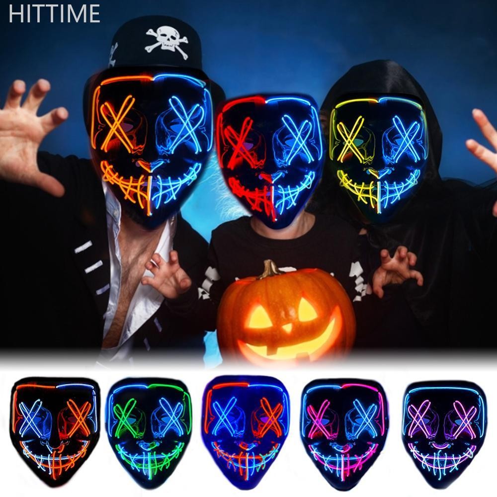 Hittime Led หน้ากากเรืองแสงฮาโลวีนหน้ากาก Led Party Masquerade หน้ากากนีออนเรืองแสงใน Dark สยองขวัญ Props Party เครื่องแต่งกาย I6Z4
