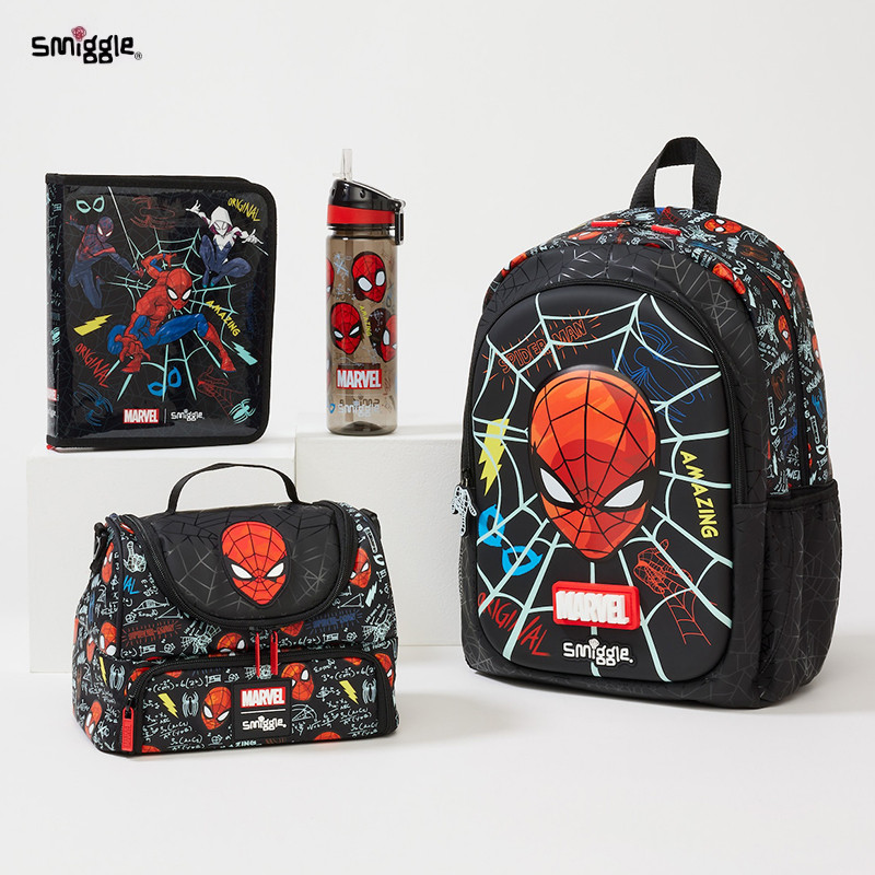 ออสเตรเลีย smiggle Spiderman ชุดกระเป๋านักเรียนผูกกระเป๋าอาหารชุดเครื่องเขียนกระเป๋าปากกา
