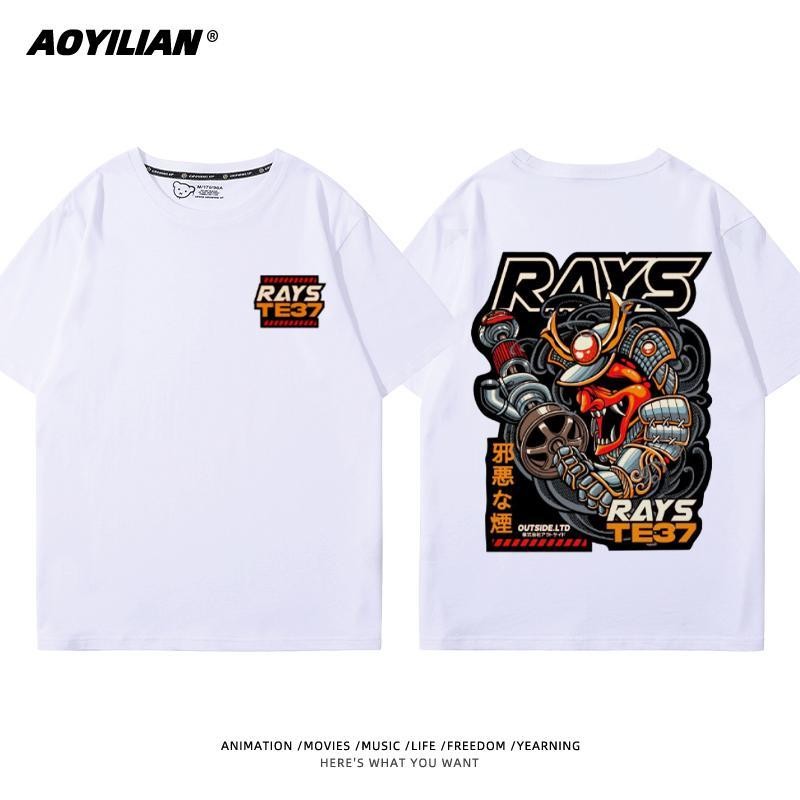 Rays Rim TE37 ล้อรถดัดแปลง jdm เสื้อยืดแขนสั้นผู้ชายผู้หญิงผ้าฝ้ายแท้เสื้อผ้าพิมพ์