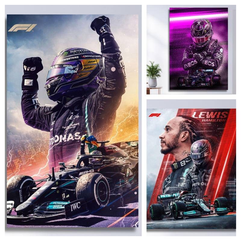 Lewis Hamilton F1 Canvas Wall Art Hamilton Mercedes Car Race Win F1 สูตร 1 โปสเตอร์พิมพ์