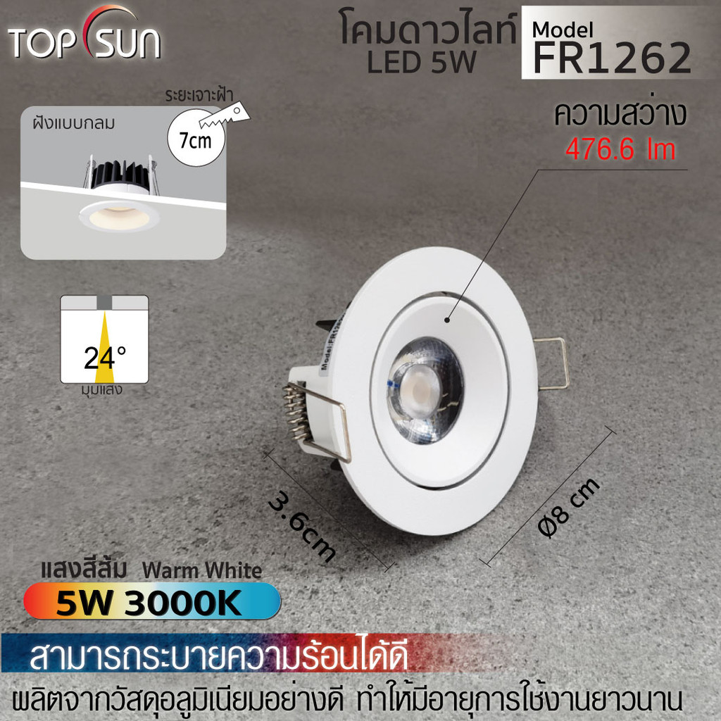 (ประกัน 1 ปี) โคมดาวไลท์ LED TOPSUN ชนิดฝังแบบกลม  มาตรฐาน มอก อายุการใช้งานยาวนาน ⚡️มีของพร้อมส่ง⚡️