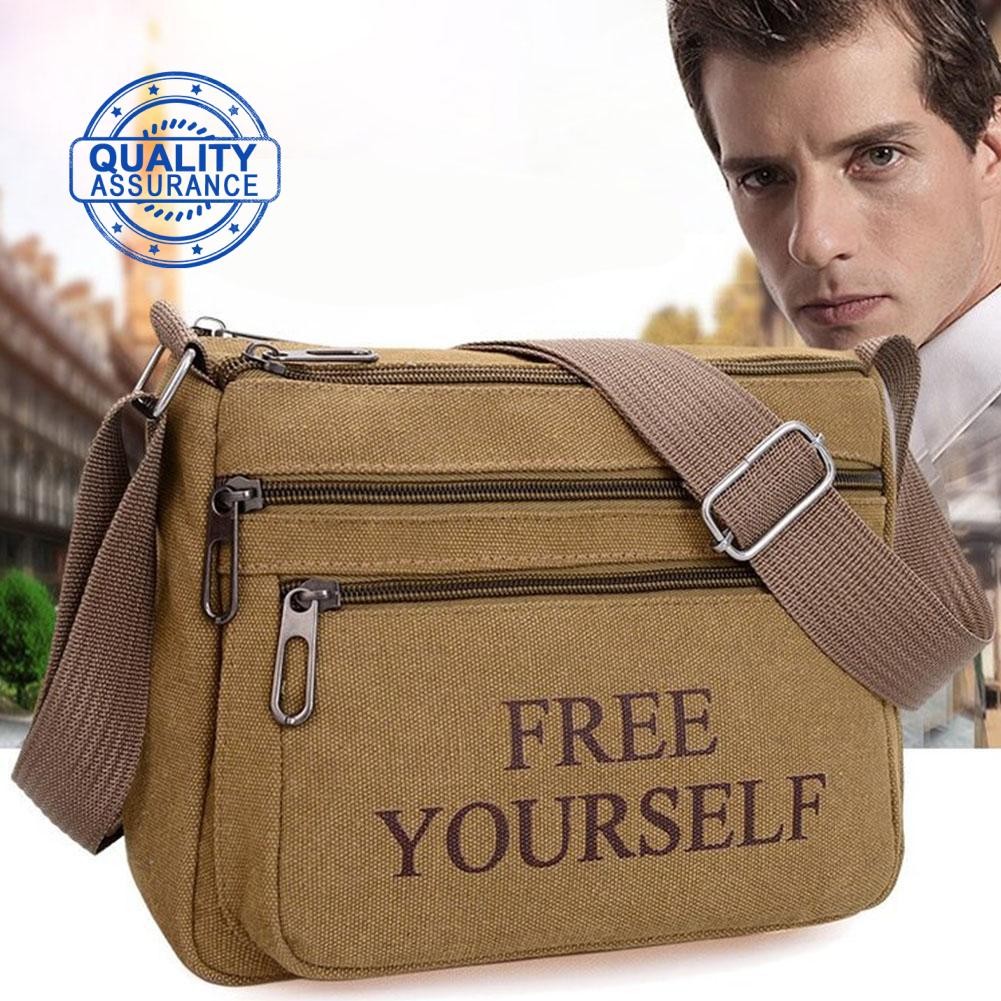 กระเป๋าสะพายไหล่ผู้ชายแฟชั่น New Casual Satchel Men Canvas Zipper Bag For Outdoor K1k6