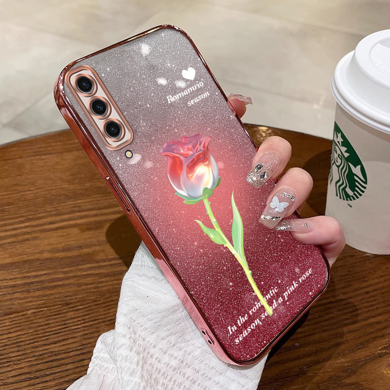 เคส ปลอก Samsung A7 2018 Samsung A50 Samsung A70 Samsung A50S Samsung A30S เคสโทรศัพท์ดอกไม้เงาขอบทองนุ่มดูดซับแรงกระแทกฝาครอบป้องกัน sfydmgh