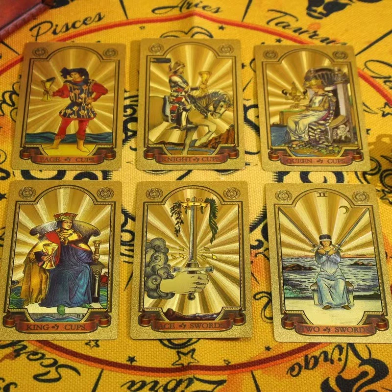 สไตล์ใหม่ 78 คลาสสิกบริกรไพ่ทาโรต์การ์ด พีวีซี ฟอยล์สีทองพร้อมคําแนะนําคู่มือเกมกระดานของเล่นเกมเวอร์ชั่นอัง thumbnail 5