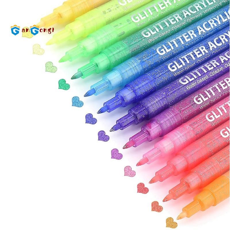 [กังกง1]ปากกาสีกากเพชรเครื่องหมายโลหะแบบเส้นตัวเอง 12 สีปลายจุดละเอียดหมึกน้ํางานฝีมือ ทําเอง การ์ดอวยพรใช้งานง่าย