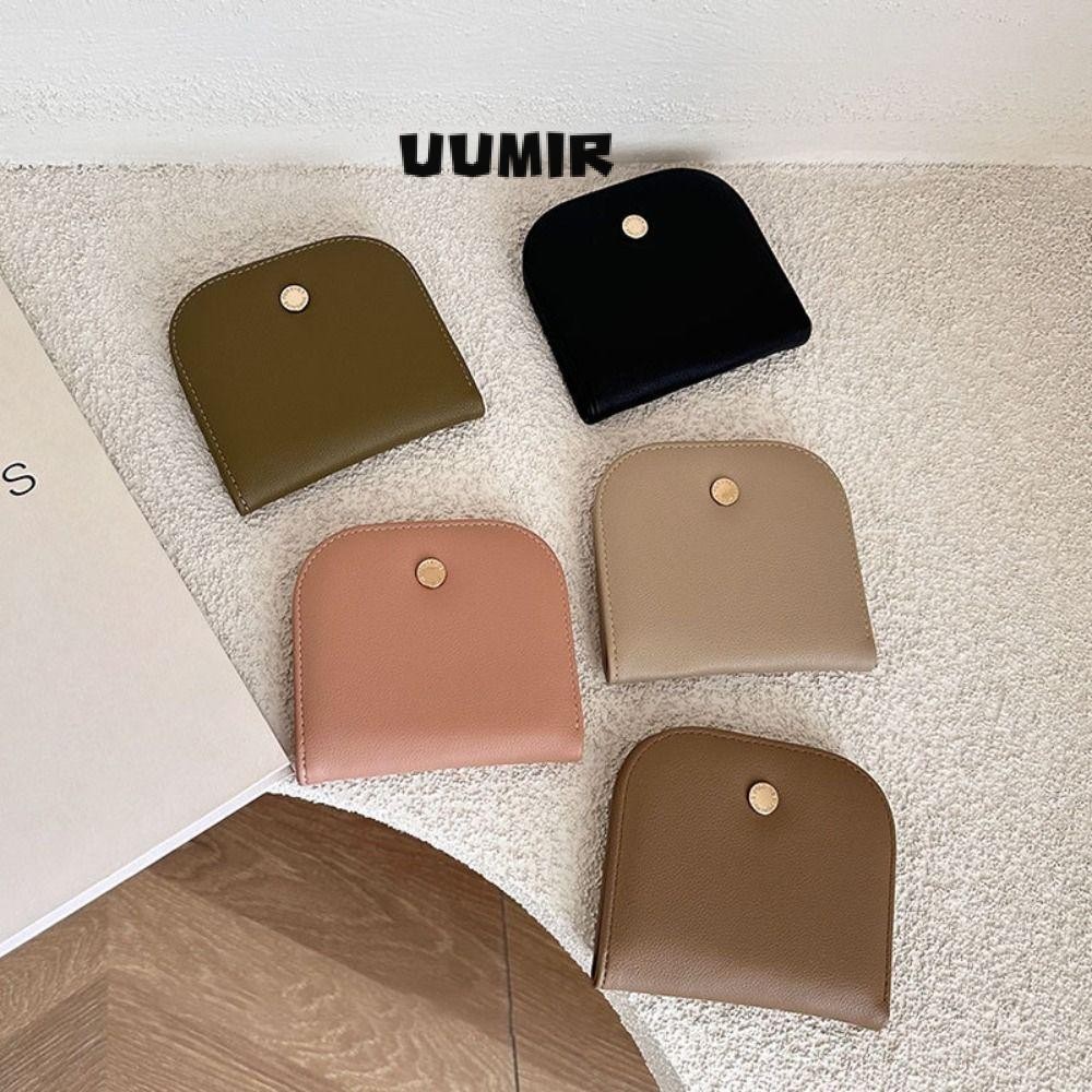 UUMIR กระเป๋าสตางค์ใบสั้นแบบพกพาพร้อมกระเป๋าใส่เหรียญมีซิป Ins PU Leather Mini Solid Color Money Bag Student