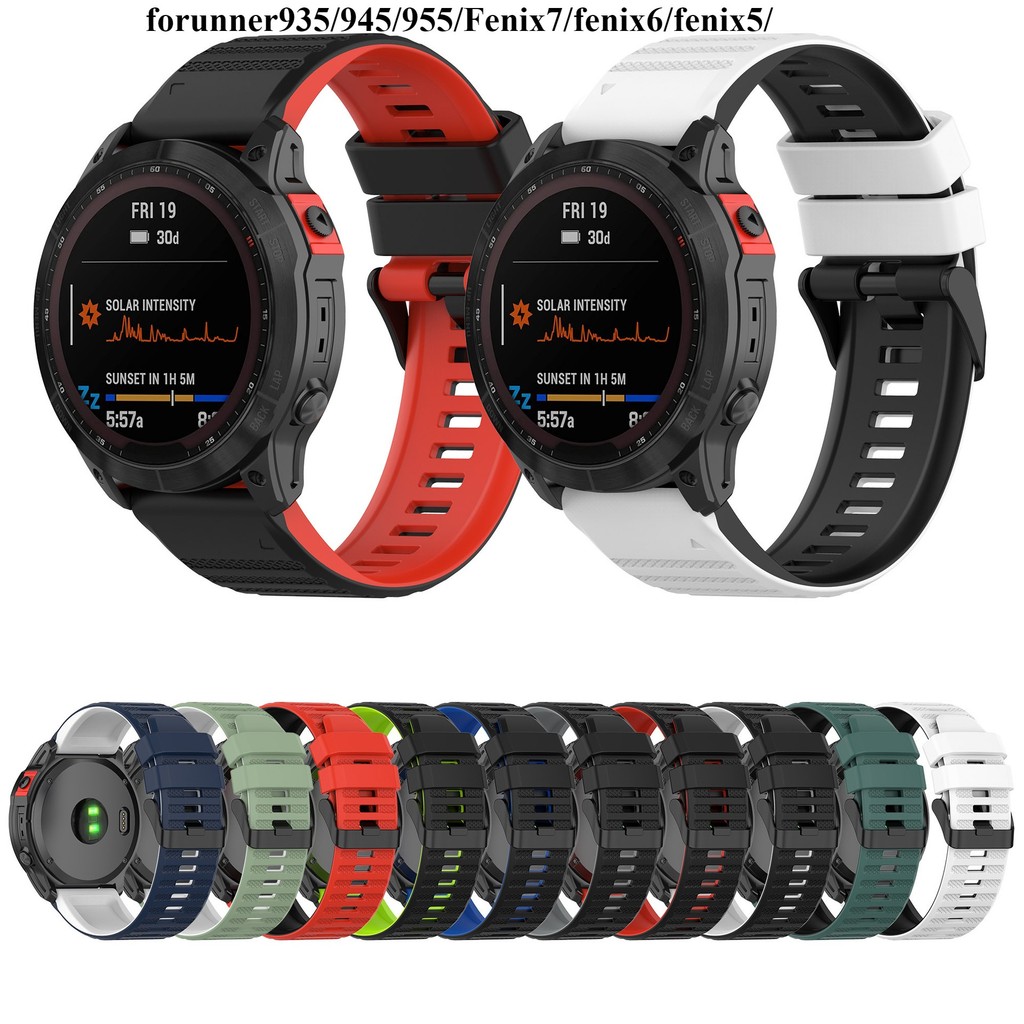สายนาฬิกาGarmin forerunner935 945 fenix7/7x/5/5x plus/6/6x/6 GPS/X3/s60/s62ชิลิโคนสองสีสายผู้ชายหญิง