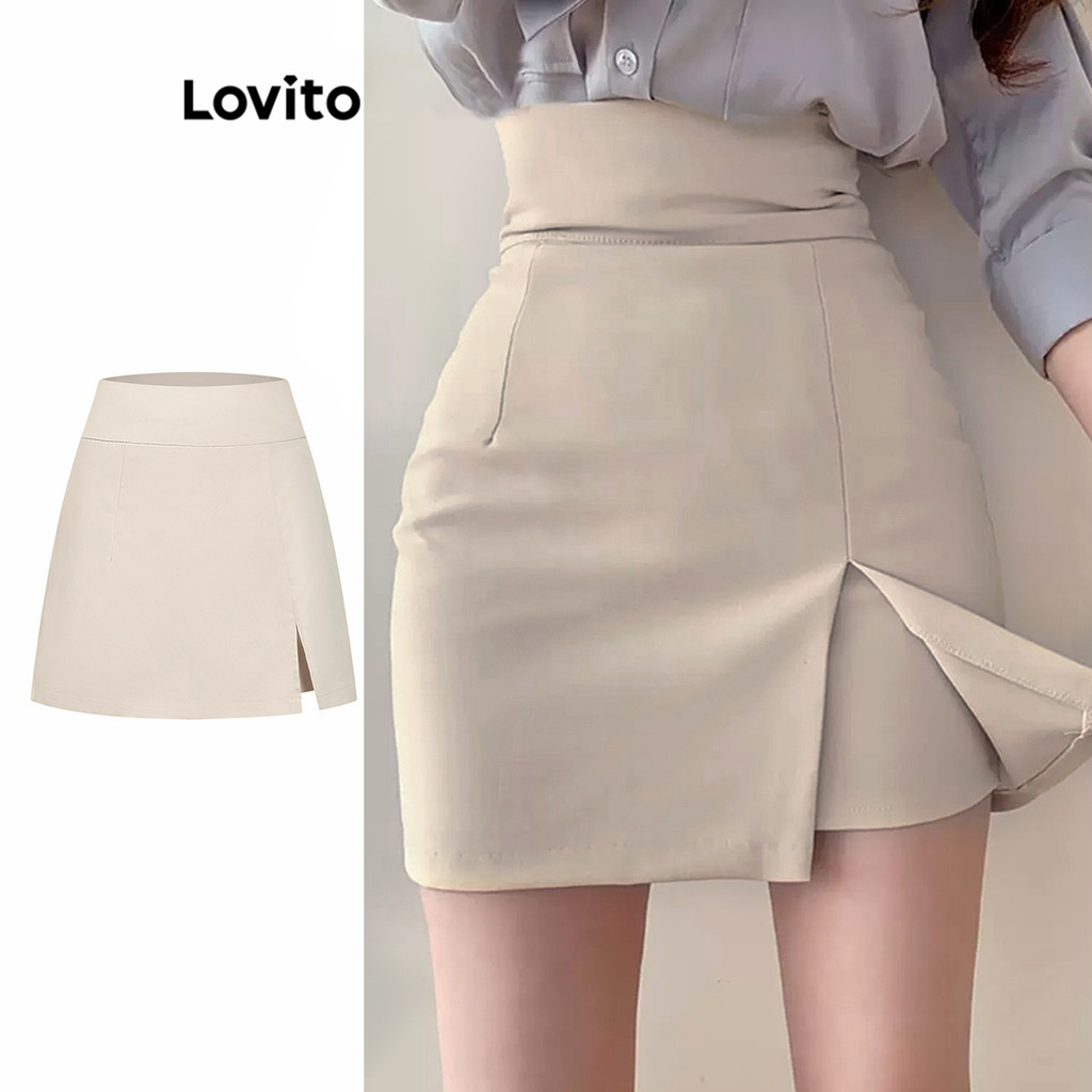 Lovito กางเกงขาสั้นสองชั้นลำลองสำหรับผู้หญิง L95ED034