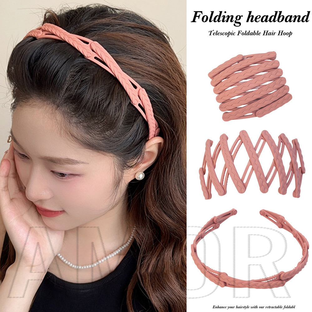 ที่คาดผมแบบพับได้ - เครื่องประดับผมเด็กผู้หญิง - ห่วงผมสี โมรันดี - สไตล์เกาหลี แฟชั่น เรียบง่าย - สําหรับล้างหน้า แต่งหน้า สวมใส่ - กันลื่น ยืด พกพ