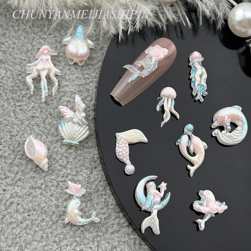 20ชิ้น สีชมพูอ่อนเครื่องประดับเล็บทะเลสีผสมความเรียบง่ายส่องสว่างน้ําลึกแม่เล็บปลาโลมา