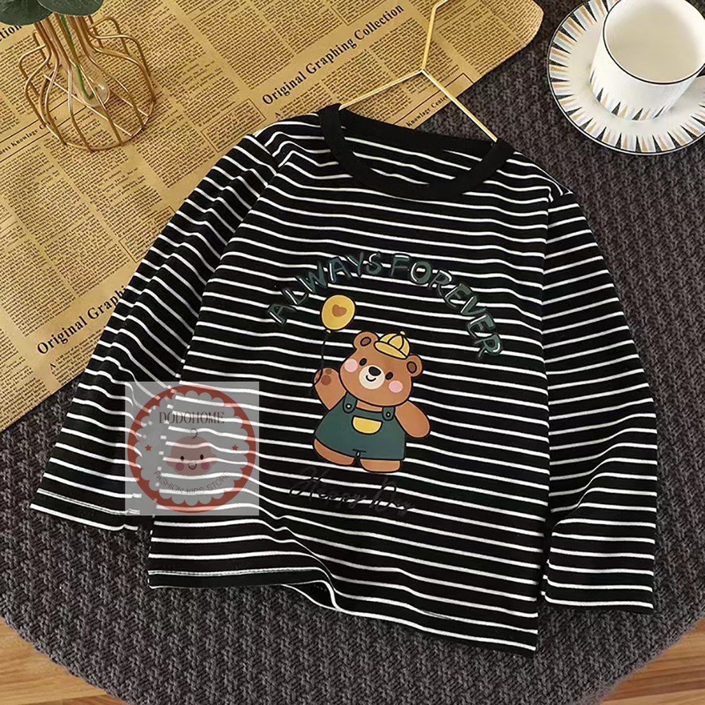 ใหม่ เสื้อแขนยาวเด็ก เสื้อยืดลายทางน้องหมี ใส่ได้ทั้งเด็กผู้หญิงและผู้ชาย แฟชั่นฤดูใบไม้ผลิ