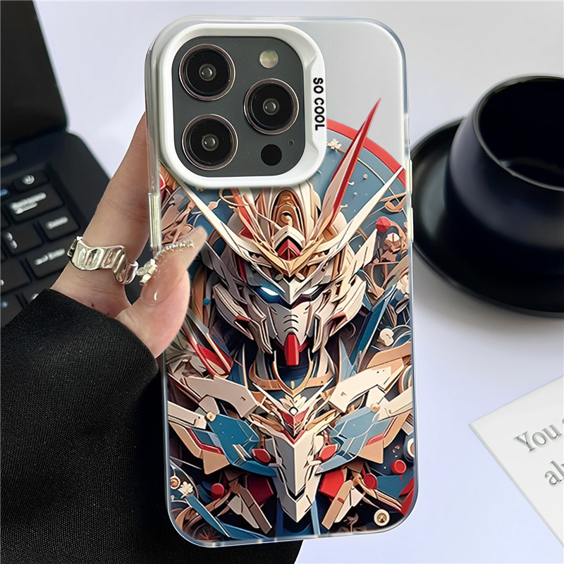 แฟชั่น Innovation Gundam Mecha ใหม่โทรศัพท์มือถือสําหรับ iPhone 11/16 ยี่ห้อโทรศัพท์มือถือกรณี iPhone 12/13/14 15 pro max IMD สีสันเงิน anti-fall กันกระแทกกรณี