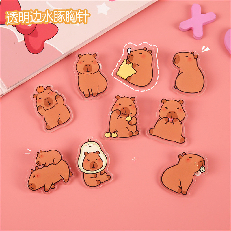 Original Influencer สไตล์น่ารัก Capybara อะคริลิคเข็มกลัดการ์ตูนกระเป๋านักเรียนดินสอ Badge จี้ตกแต่ง Pin อุปกรณ์เสริม