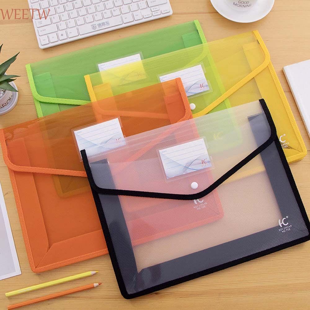Weekw โฟลเดอร์แฟ้มโปร่งใส Snap-type Pvc Portfolio ข้อมูลกระเป๋าเครื่องเขียนกระเป๋าอุปกรณ์การเรียนถุงเก็บกระดาษ